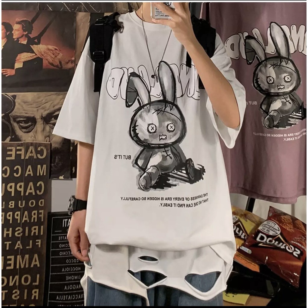 Áo Thun Unisex Nam Nữ Form Rộng Tay Lỡ BUNNY WIOOPS THỎ TAI DÀI UIzzang AT76 | BigBuy360 - bigbuy360.vn