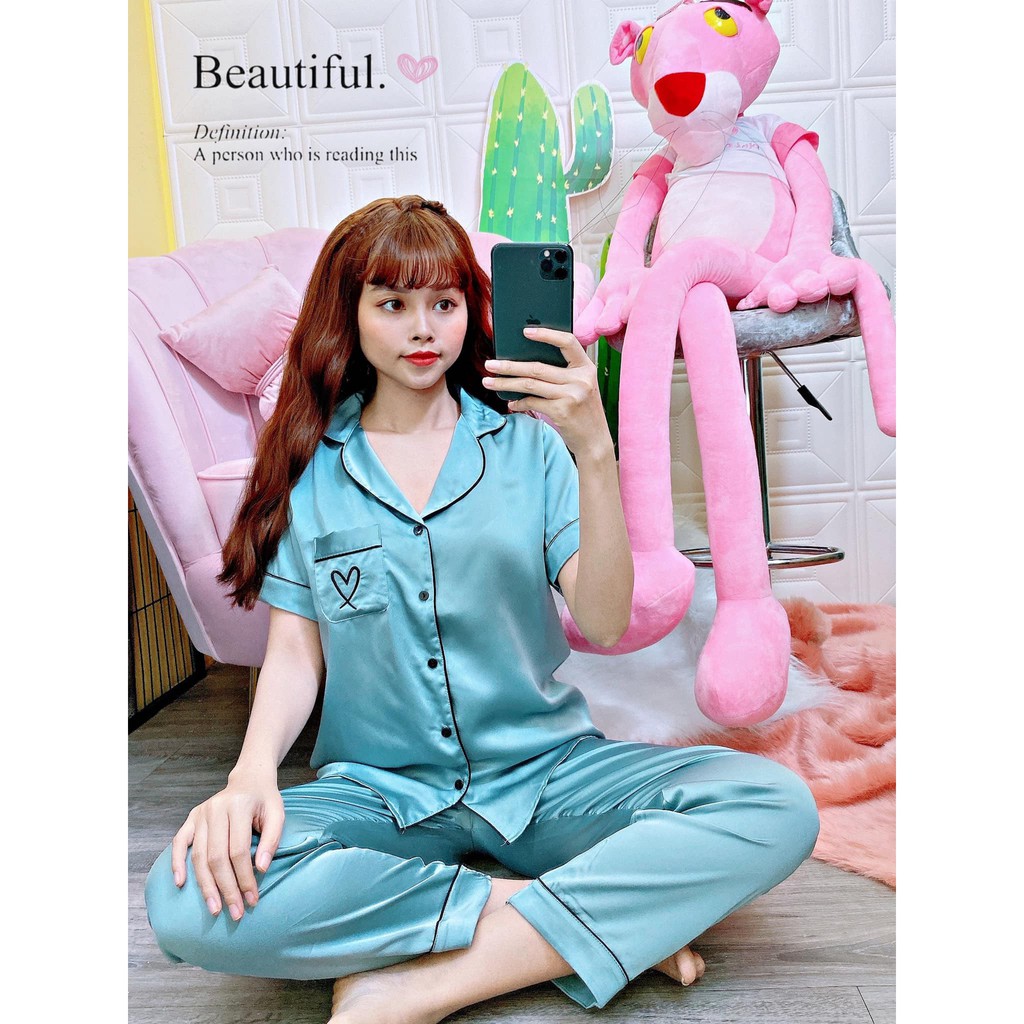 Đồ Bộ Pijama Satin Tay Ngắn Quần Dài In Hình Dễ Thương Form Dưới 60KG P2 NoBrand