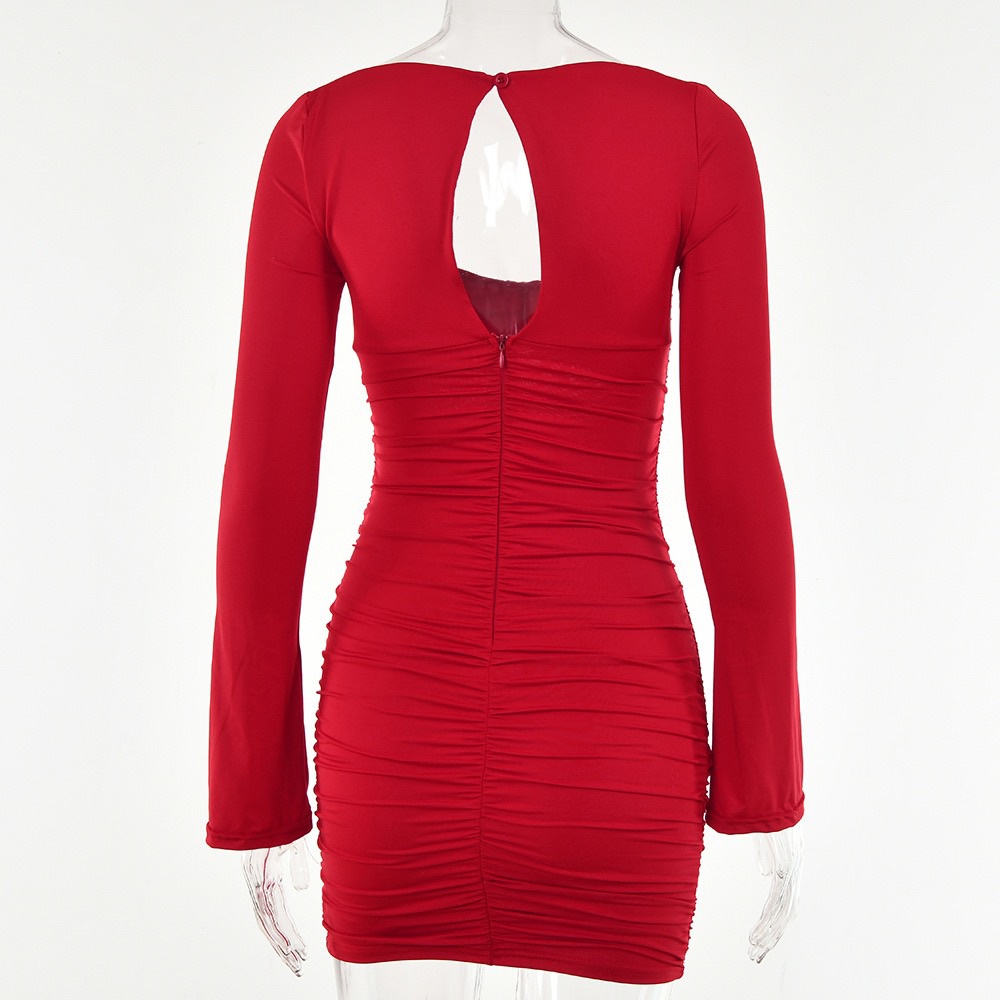 Đầm Tay Dài Màu Trơn Thiết Kế Khoét Lỗ Thời Trang Mùa Xuân Cho Nữ