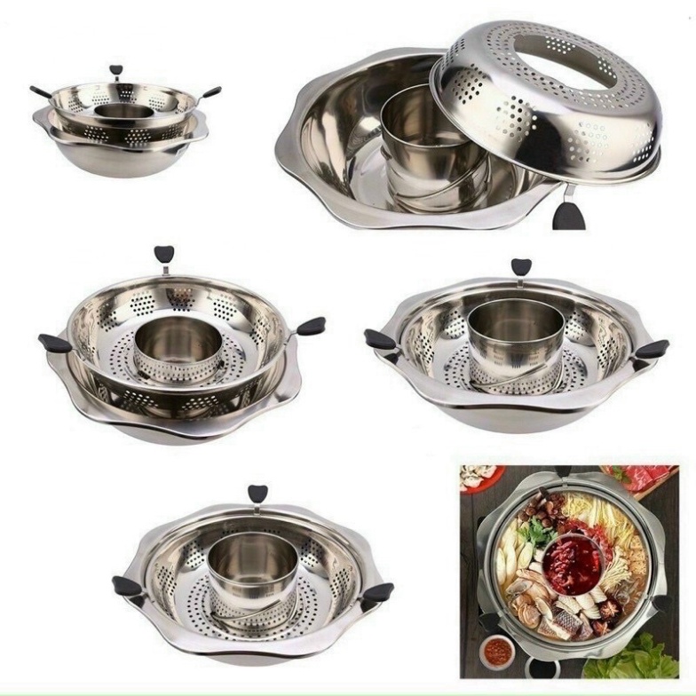 Nồi lẩu xoay 2 tầng inox Hàn Quốc, Nồi lẩu inox 2 tầng dùng được cả bếp từ và bếp gas [Hàng Nội Địa]