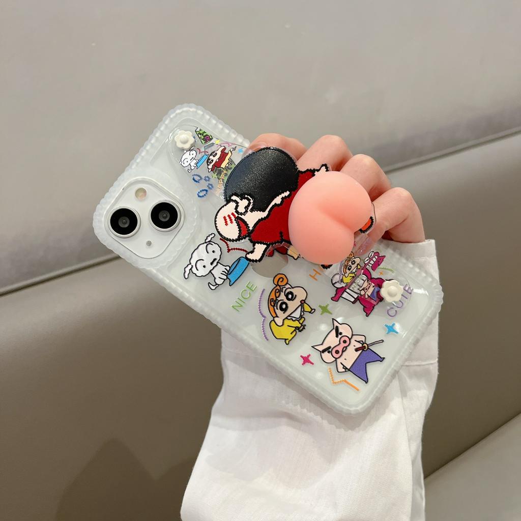 Ốp Điện Thoại Dẻo Họa Tiết Cậu Bé Bút Chì 3D Kèm Giá Đỡ Chống Sốc Cho iPhone 14Promax 14Pro 14 13 12 11