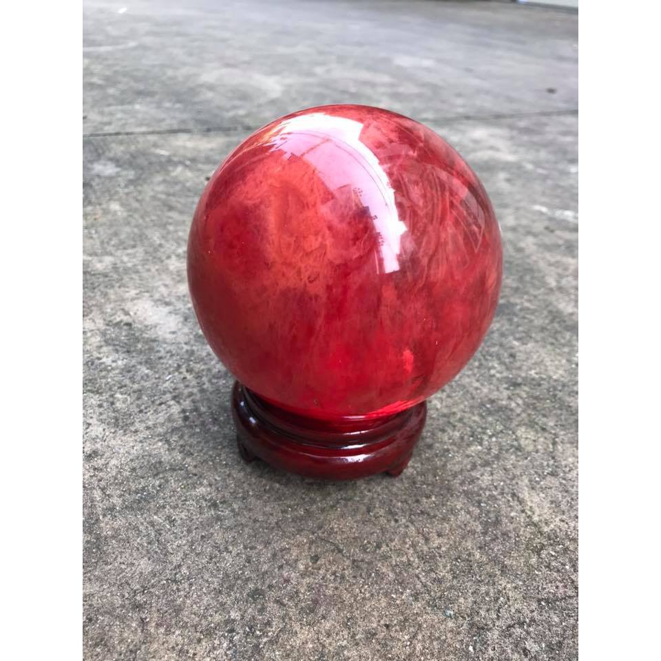 QUẢ CẦU PHONG THỦY ĐÁ NÚI LỬA ĐỎ 12 PHÂN- TẶNG KÈM CHÂN ĐẾ