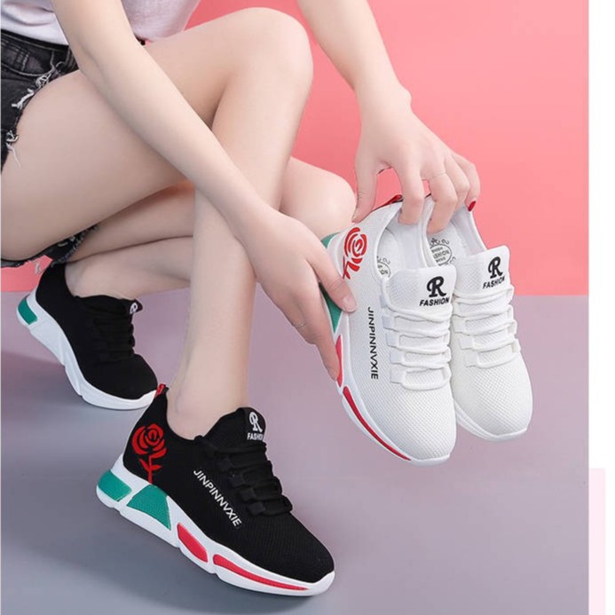 Giày sneaker thể thao nữ buộc dây phong cách hàn quốc màu đen, trắng Thegioigiay V179