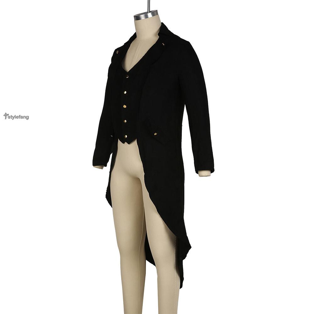 STYLEF-~Men Black Steampunk Retro Victorian Punk Tailcoat Party Costume Long Jacket Coat vintage tuxedo-