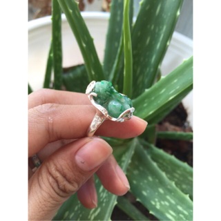 Nhẫn Tỳ Hưu Ngọc Sơn Thuỷ , Cẩm Thạch bọc bạc ta nguyên chất