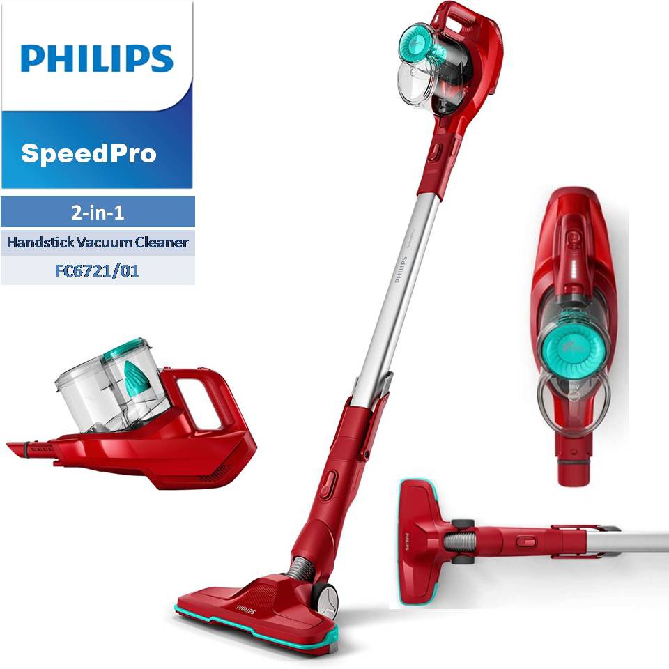 Máy hút bụi không dây Philips FC6721/01 - Đỏ, 40 phút hoạt động, bộ lọc HEPA