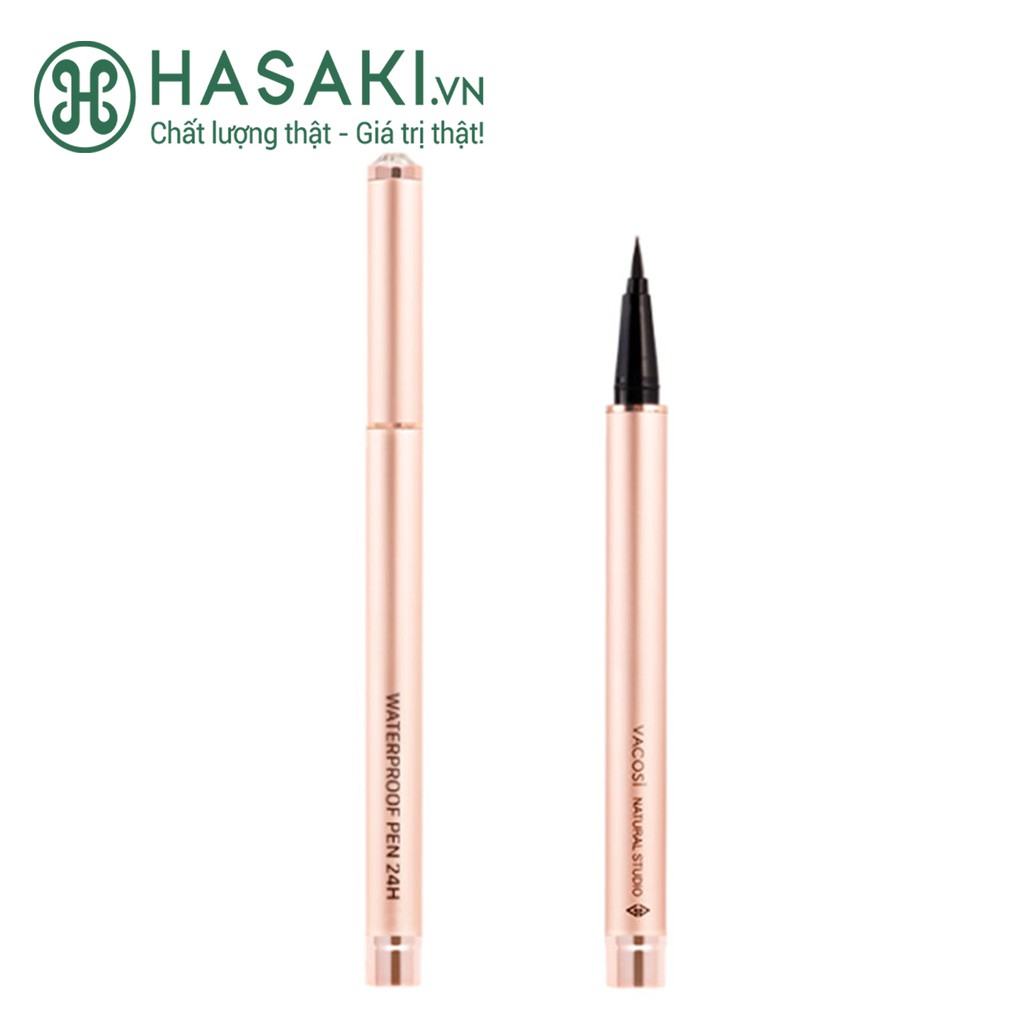 Bút Kẻ Mắt Nước Vacosi Đen Bóng 24h Lâu Trôi Waterproof Pen (Rose Gold) 2g