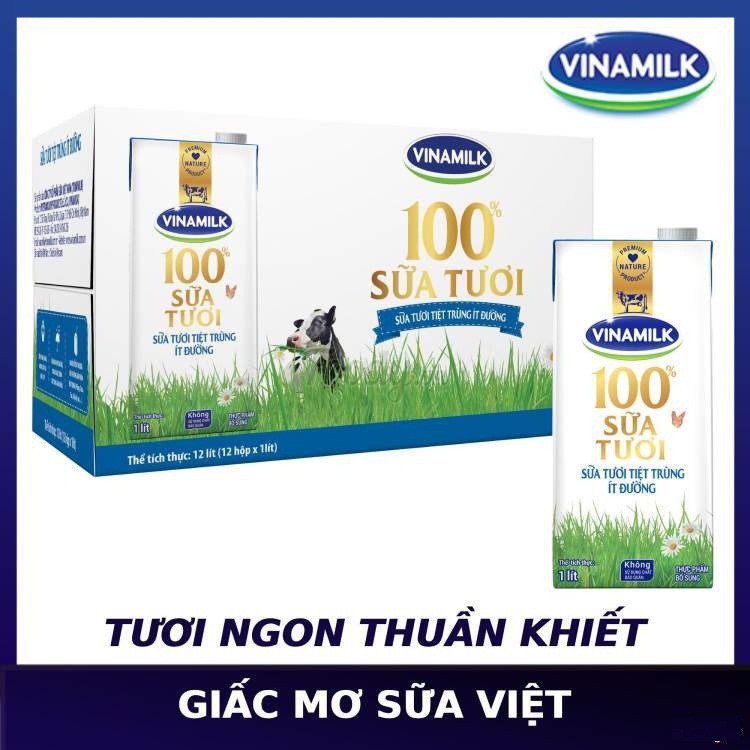 Sữa tươi tiệt trùng Vinamilk 100% Ít đường hộp 1 L