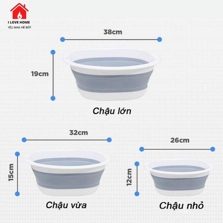 Chậu gấp gọn thau xếp gọn đa năng tiết kiệm không gian chất liệu nhựa slicon