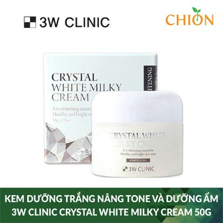 Kem Dưỡng Trắng Nâng Tone và Dưỡng Ẩm 3W Clinic Crystal White Milky Cream 50g - Hàn Quốc Chính Hãng