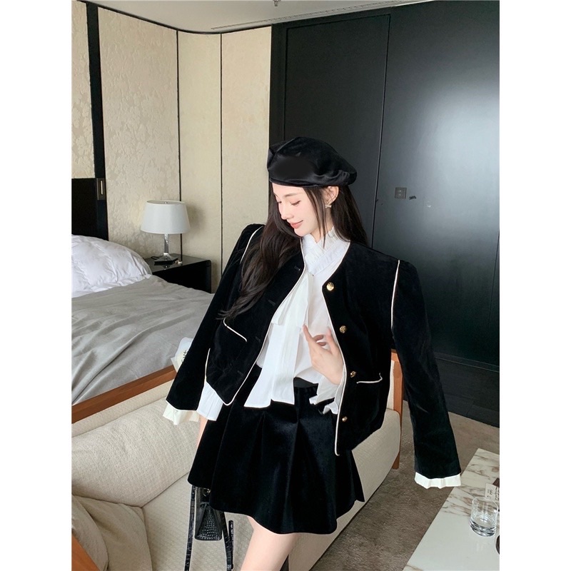 𝐎𝐑𝐃𝐄𝐑. Áo Khoác Nhung Phong Cách Retro Kiểu Pháp (ẢNH THẬT Ở CUỐI) | BigBuy360 - bigbuy360.vn