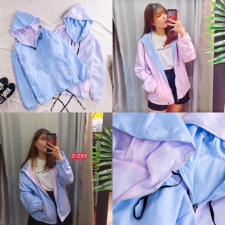 Áo Khoác Dù Hai Mặt Xanh Hồng - Hình chụp thật