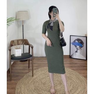 Đầm gân Uni cổ tròn phiên bản tay lỡ