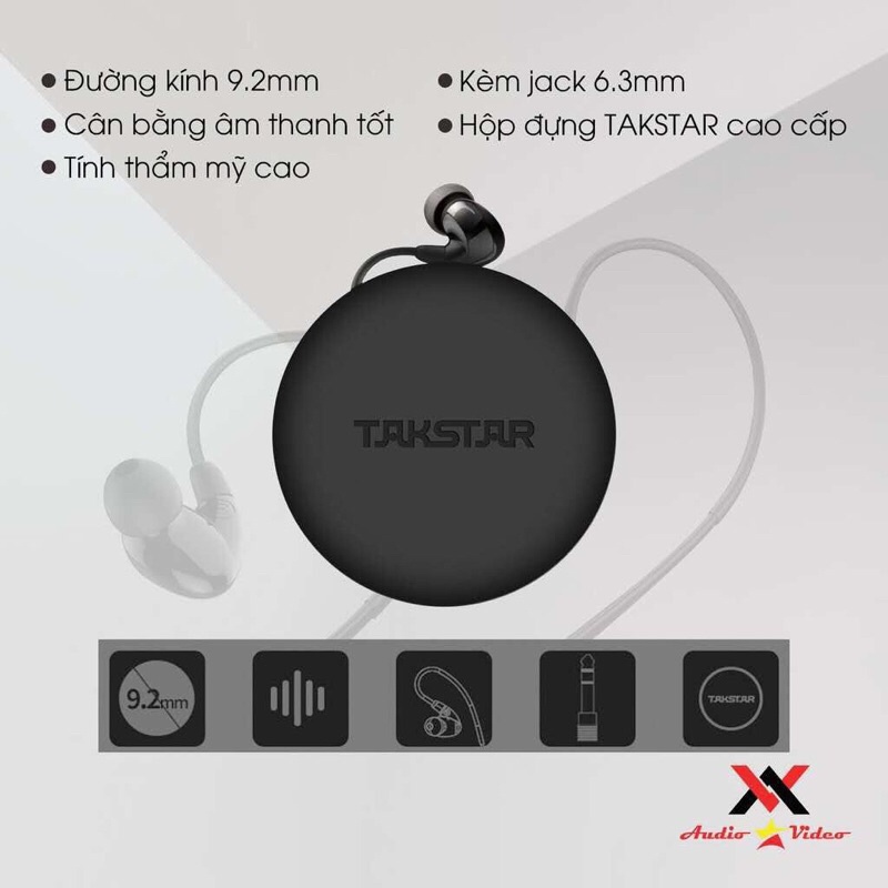 Tai nghe nhét tai kiểm âm Takstar TS 2260 chính hãng chân cắm 3.5 độ dài 2m