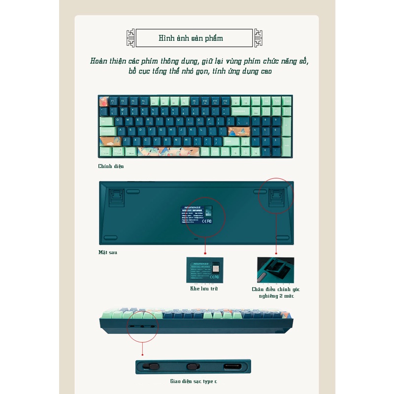 Bàn phím cơ không dây Dual Mode Newmen GM1000 Spring -Hàng chính hãng, bảo hành 24 tháng,tương thích PC/Laptop/Mac/...
