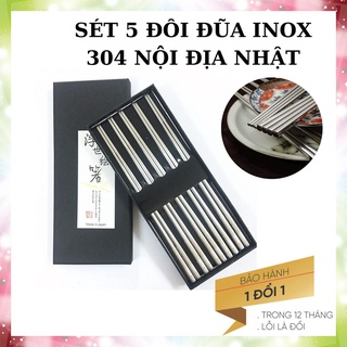 Set 5 đôi đũa inox cao cấp mẫu trơn nội địa nhật bản