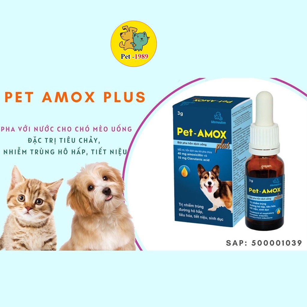 Dung Dịch Uống Pet-Amox Plus 3g Giảm Tiêu Chảy, Hô Hấp Cho Chó Mèo Pet-1989