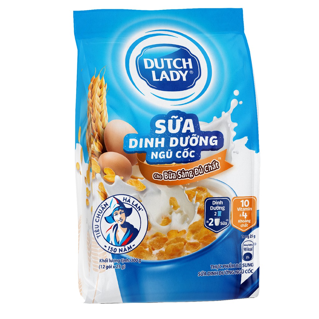 Bịch 12 Gói Sữa Dinh Dưỡng + Ngũ Cốc Dutch Lady Cô Gái Hà Lan – Cho bữa sáng đủ chất (gói 300g)
