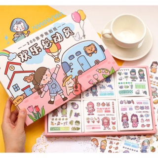 Set 2000 sticker cute đáng yêu màu hồng hình cô gái