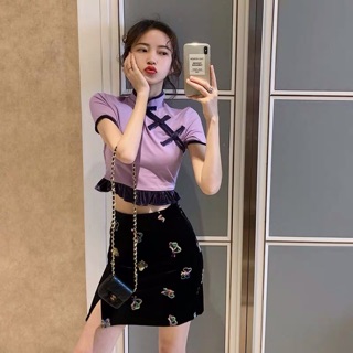 Set áo váy croptop cổ tàu [Order 10-12 ngày] ảnh thật ở cuối
