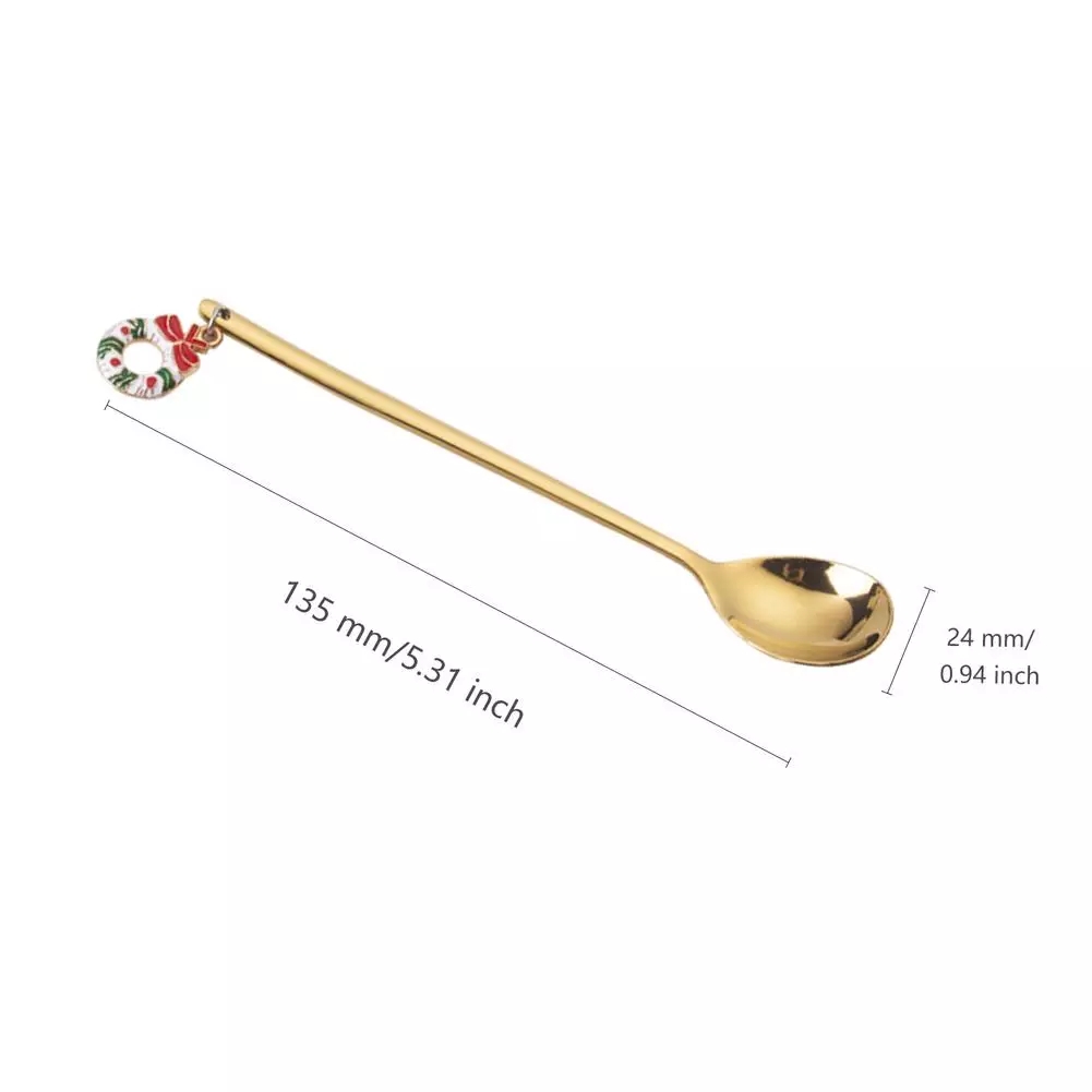 Christmas Tea Coffee Spoons/Stainless Steel Mini Ice Cream Dessert Spoon / Gold Spoon Long Handle Vintage Teaspoons Tableware