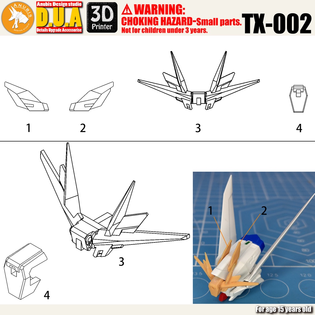 CHI TIẾT NHỰA MÔ HÌNH IN 3D - V-FIN MG MVF-X08 ECLIPSE TX002