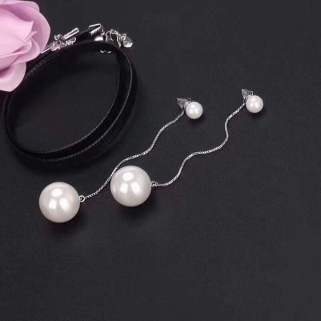 Bông tai bạc Bông bạc 925 tua ngọc nhân tạo Van Jewelry V10625