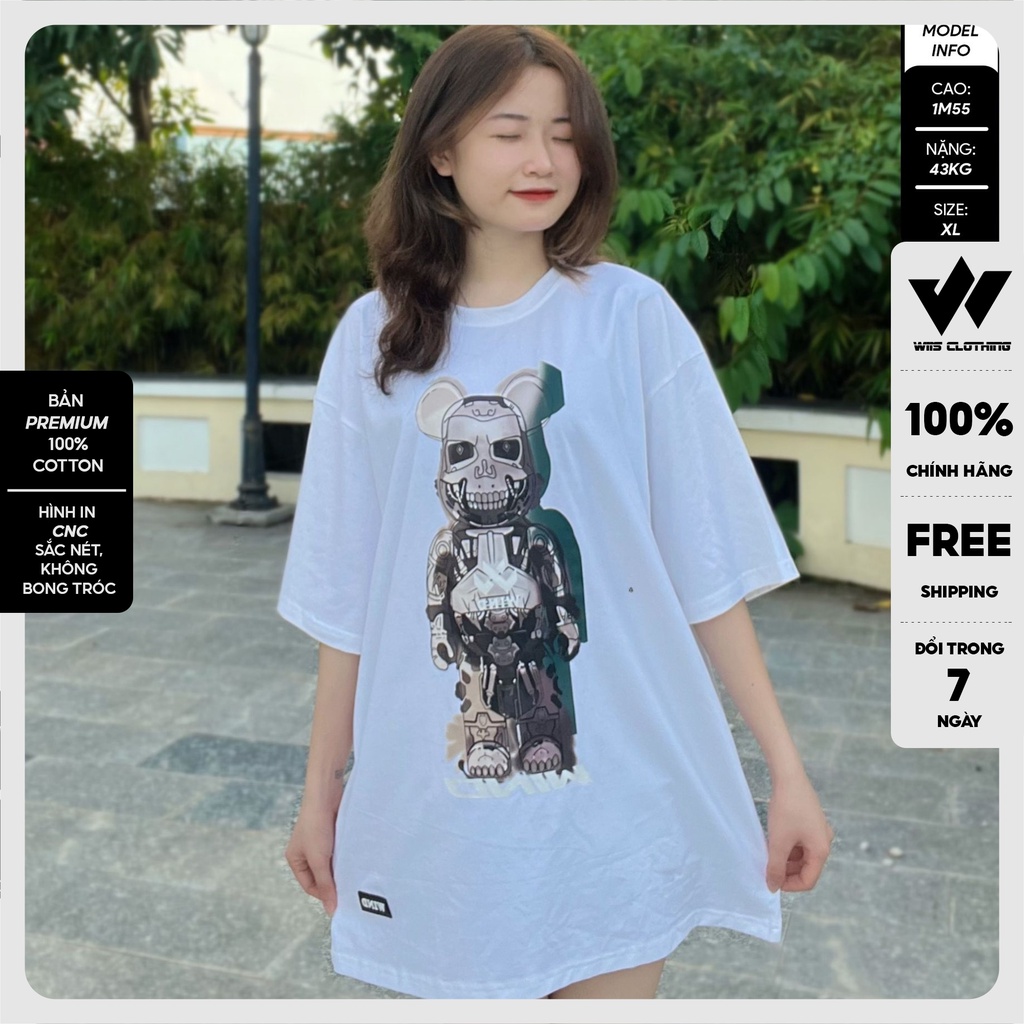 Áo thun tay lỡ unisex form rộng WIIS phông oversize bản Premium Gấu Điện nam nữ ulzzang
