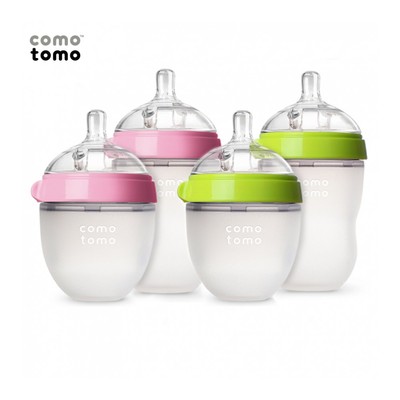 Bộ 2 bình sữa Comotomo Mỹ 250ml chất liệu silicone cao cấp, mềm mại như ti mẹ - xanh, hồng