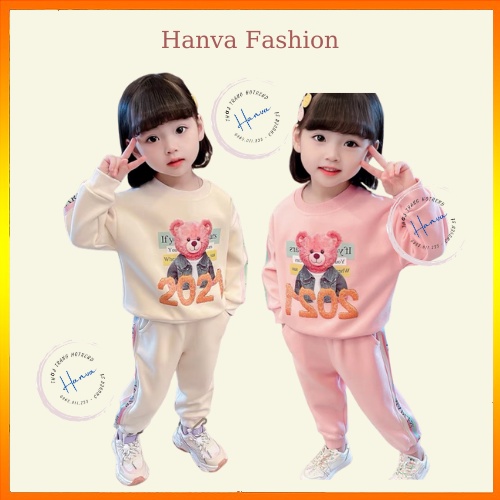 Bộ Nỉ Bông Dài Tay Dày Dặn Dành Cho Bé Gái Siêu Ấm Dễ Thương