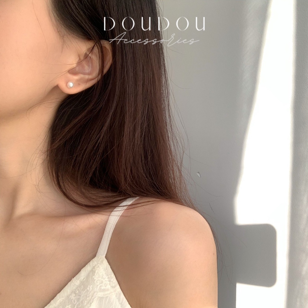 Bông tai ngọc trai nhân tạo DOUDOU Khuyên tai nữ phong cách Hàn Quốc thanh lịch chất liệu bạc 925 thời trang EH014