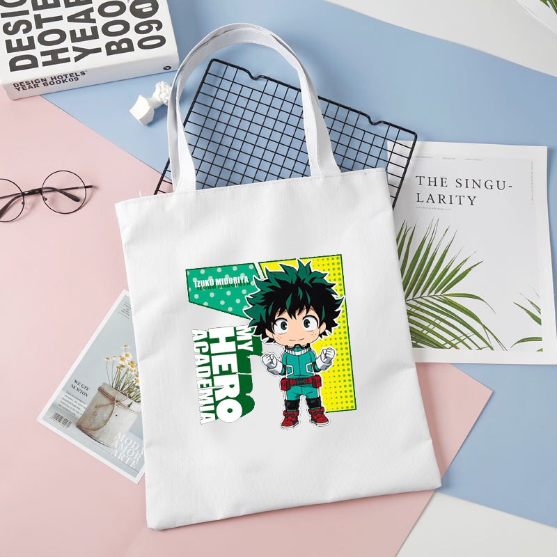 Túi tote vải trắng đeo vai in hình BOKU NO HERO ACADEMIA Học Viện Anh Hùng chibi anime