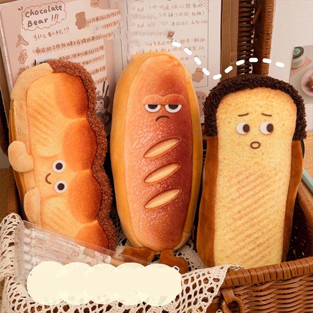 Túi Đựng Bút Hình Bánh Mì Lấp Lánh Dễ Thương Vui Nhộn Sức Chứa Lớn Sắp Xếp Gọn Gàng Cho Học Sinh