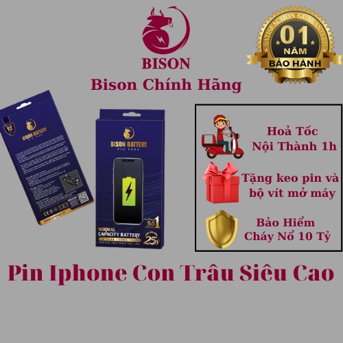 Pin Bison con trâu Dung Lượng Cao cho ip se/6/6s/6plus/6splus/7/7plus/8/8plus/X/XsMax/11/11pro/11promax/12/12pro