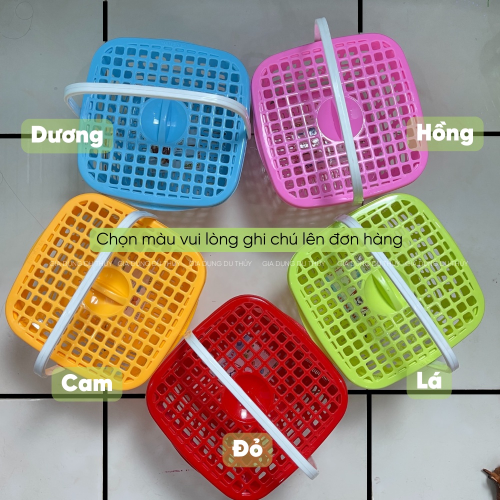 Giỏ nhựa vuông nhỏ đựng đồ nhà tắm có quai xách và nắp đậy tiện lợi - gia dụng Du Thủy