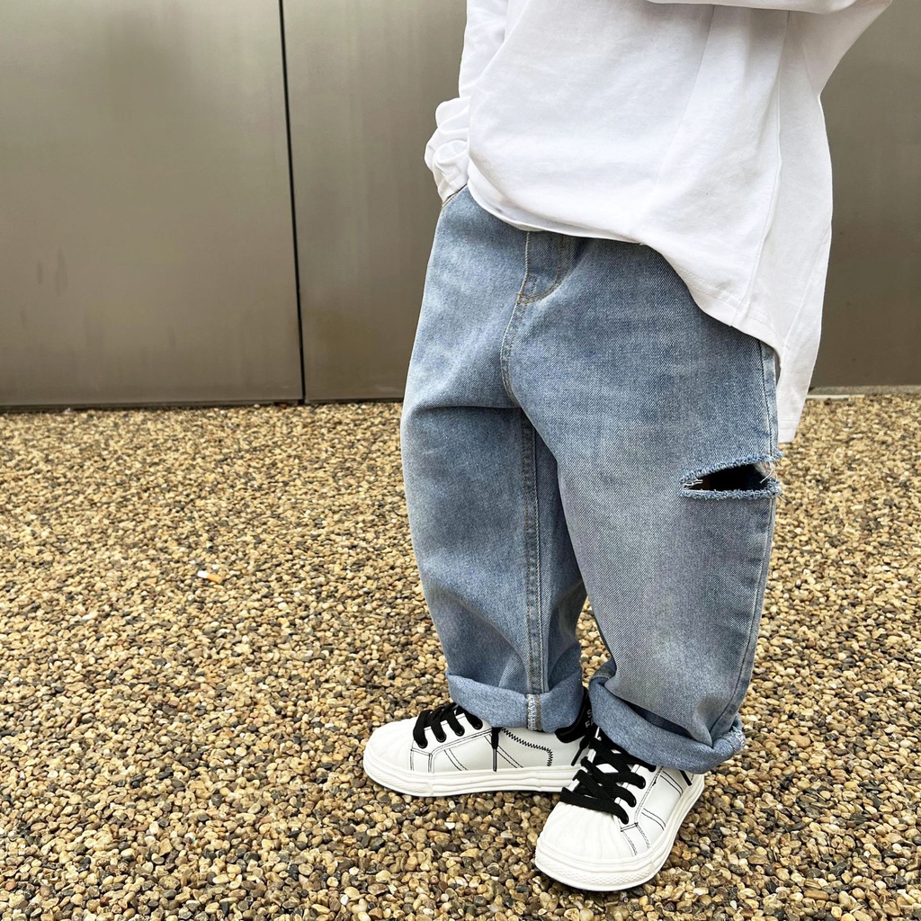 Q119- Quần jean rách ngang bé trai size 90 -140, quần áo trẻ em thu đông phong cách hàn quốc