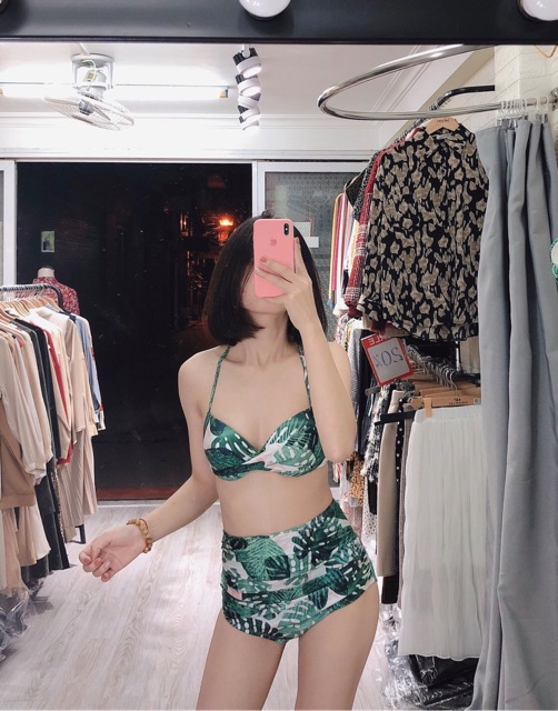 Bikini cặp đi biển lá cọ nâng ngực