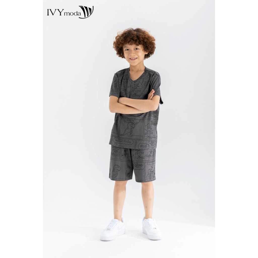 Bộ áo thun và quần cổ tim bé trai IVY moda MS 57K1360