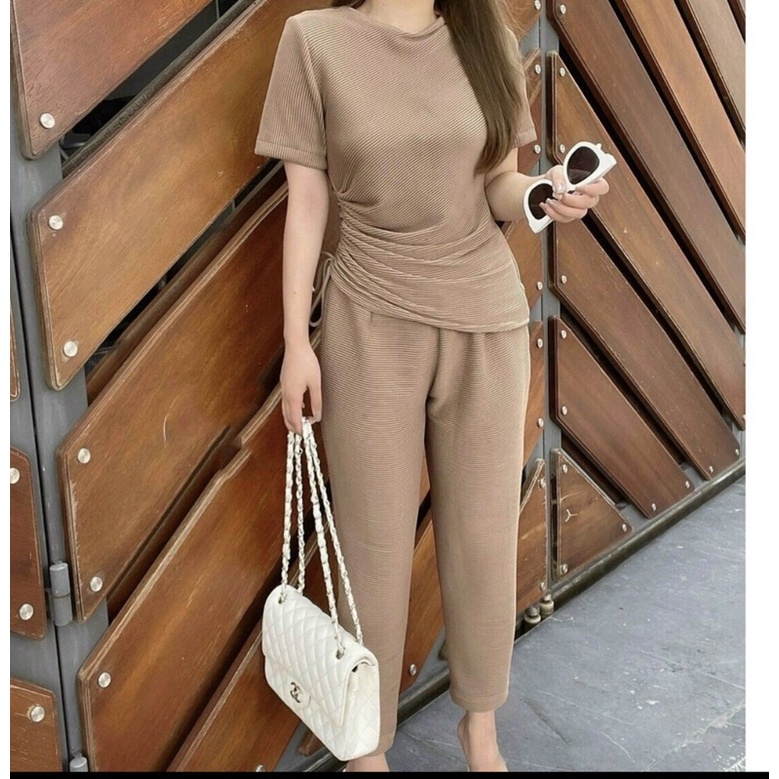 Sét bộ thun gân tăm rút sườn cộc tay