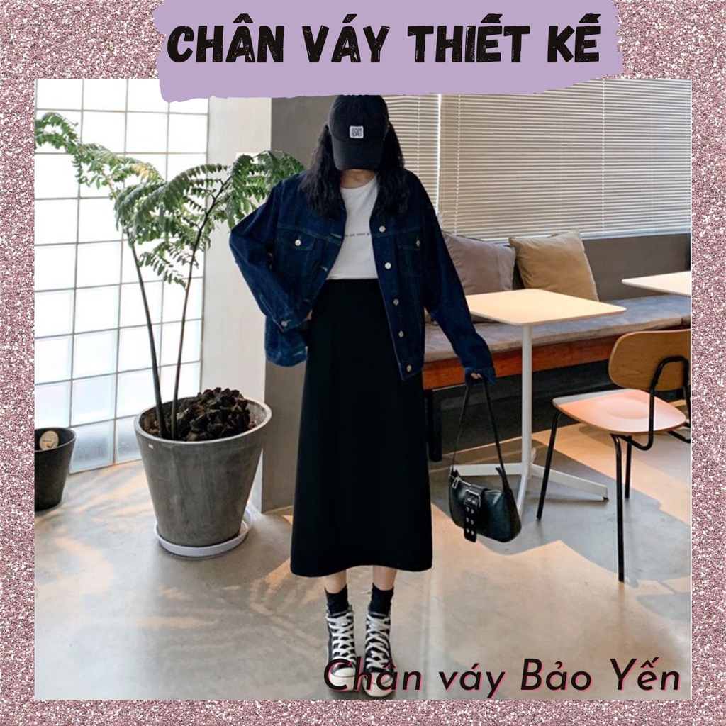 Chân váy chữ A xẻ tà màu đen_ M11D