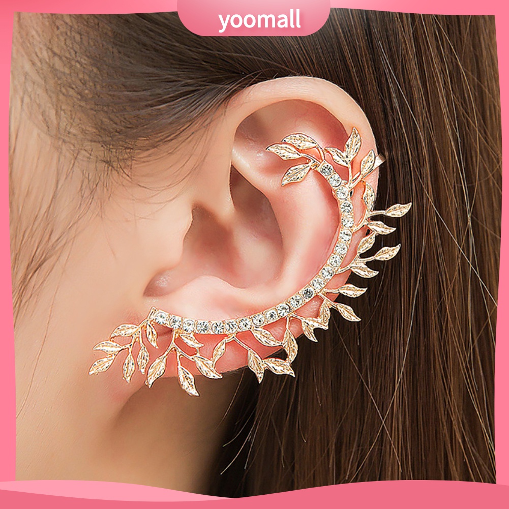 1 Khuyên Kẹp Vành Tai Hình Chiếc Lá Đính Đá Thời Trang Cho Nữ