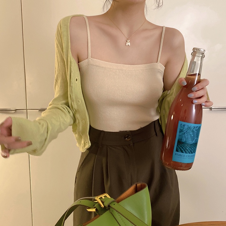 51917 Phong Cách Cơ Bản Áo Yếm Dệt Kim Màu Trơn Đơn Giản