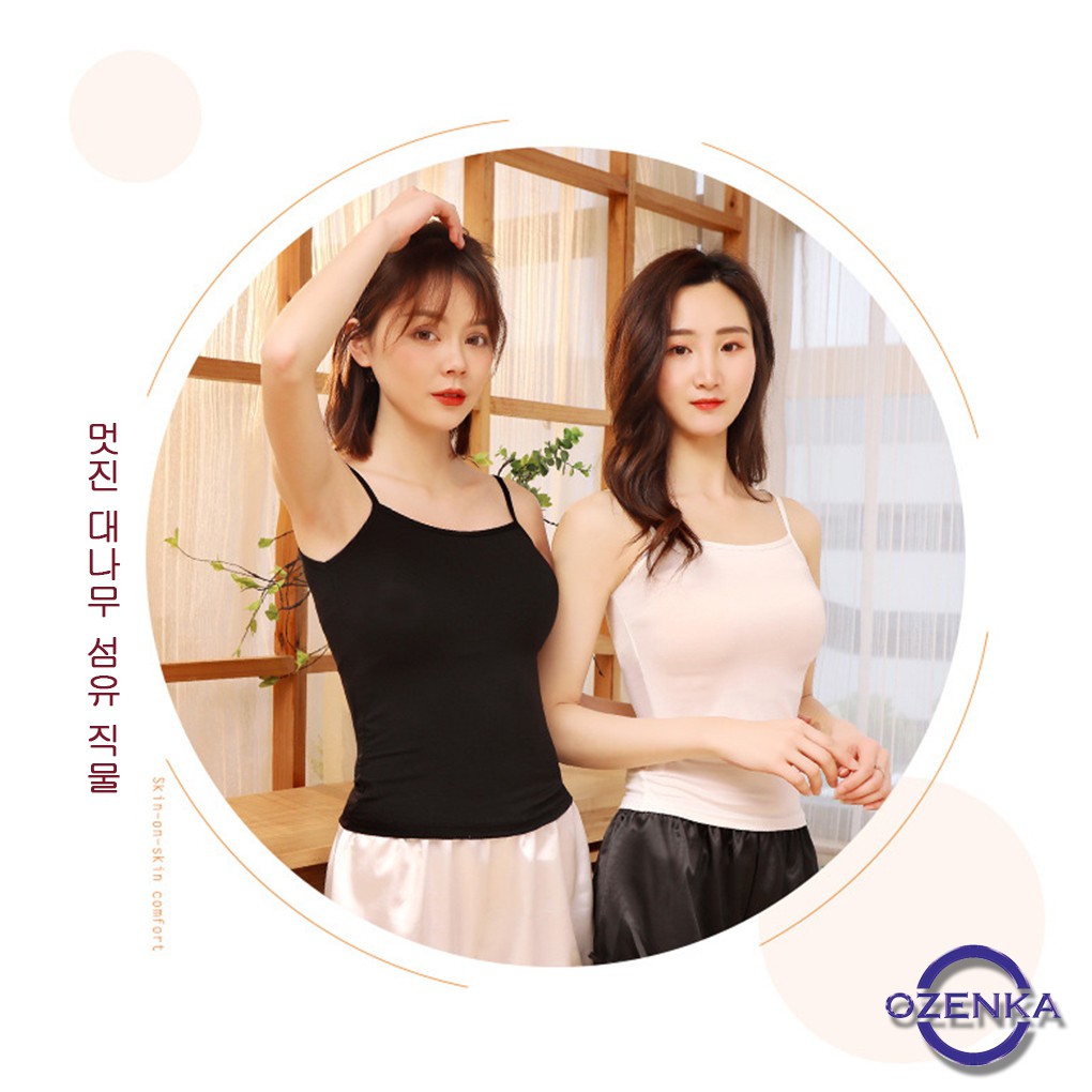 Áo 2 dây đẹp croptop chất cotton lụa mịn mát 2 màu đen trắng size m l OZENKA AD 212 | BigBuy360 - bigbuy360.vn