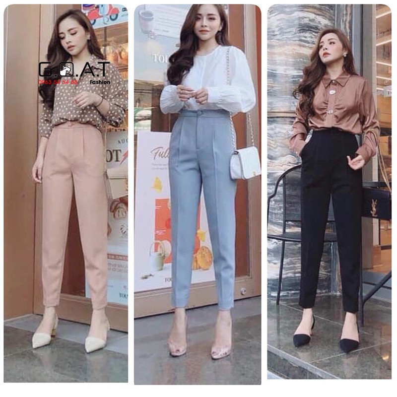 Quần tây công sở nữ lưng cao mẫu mới - Chất tuyết mưa màu Trắng - Đen - Dáng dài ống đứng lưng cao - mặc đi học đi làm | BigBuy360 - bigbuy360.vn