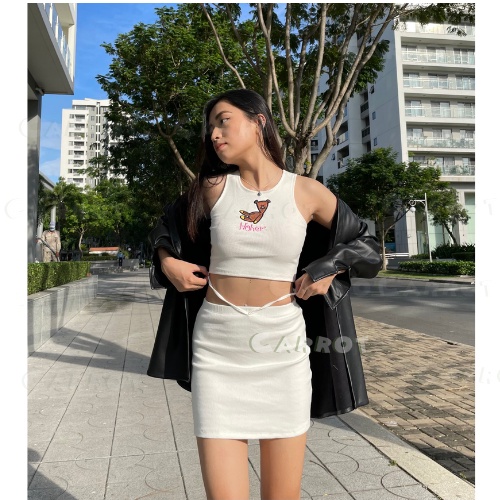 Áo croptop nữ sát nách ba lỗ không tay kiểu ôm body tank top vải thun gân hình gấu co giãn tốt carrotxinhdep | BigBuy360 - bigbuy360.vn