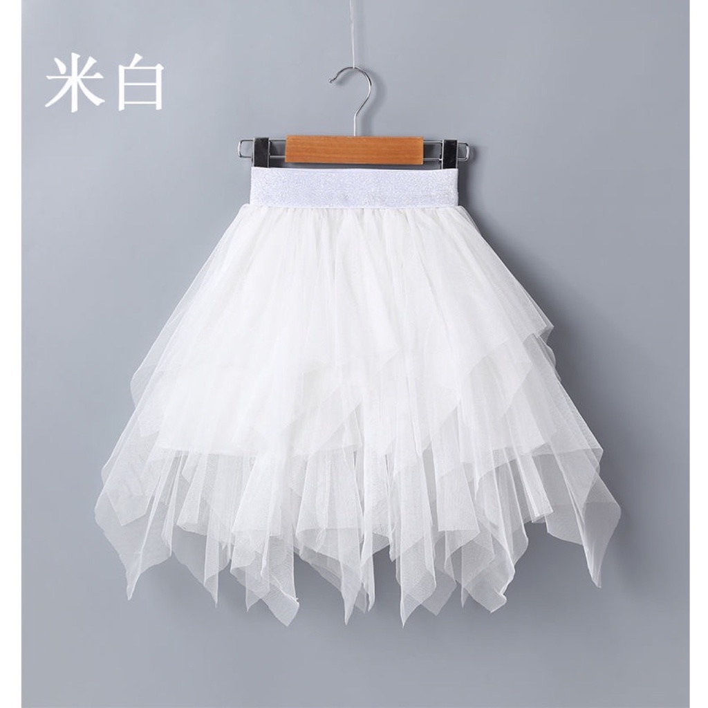 Chân váy lưới xòe không cân xứng màu cầu vồng thời trang cho bé gái 2-12 tuổi