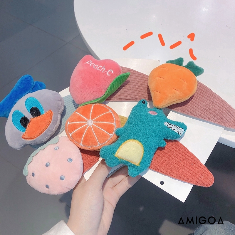 【Amigoa】Phim hoạt hình Hàn Quốc Plush Hair Clip Thời trang Rửa mặt Clip Bangs Kẹp tóc Trái cây Disney Clip lớn Phụ nữ Cô gái tóc Phụ kiện