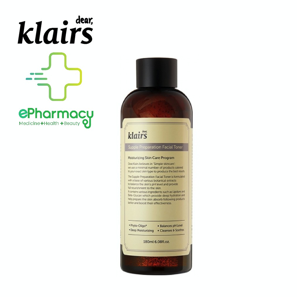 Toner Klairs Supple Preparation Facial - Nước Hoa Hồng Klairs Chống Viêm Dưỡng Ẩm - 180ml