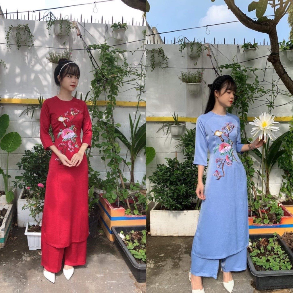 Áo Dài Nữ Cách Tân⚡ FREESHIP ⚡Áo Dài Thêu Hoa Siêu Xinh