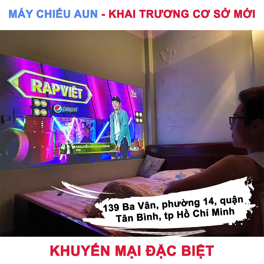 Máy chiếu mini HD C90 Aun - Máy chiếu gia đình - Tặng dây HDMI - kết nối máy tính, điện thoại, tivi